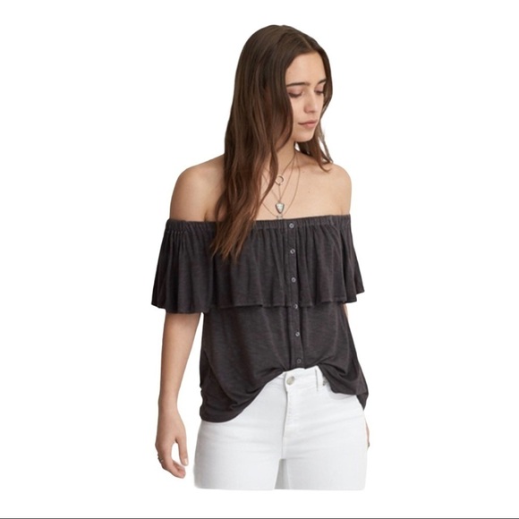 AEO  Soft And Sexy Off Shoulder Button Up Tee - Picture 1 of 5